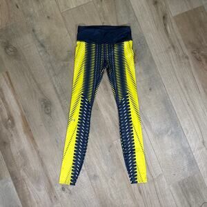 Under Armour Heat Gear Running Leggings Blue Yellow Compression Womens Size XS
